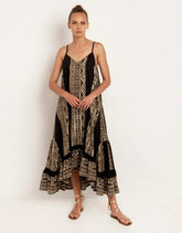Vestido Assimétrico Calydon Preto e Dourado